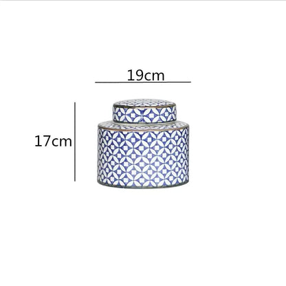 Retro ceramics golden blue & white storage jar living room decor