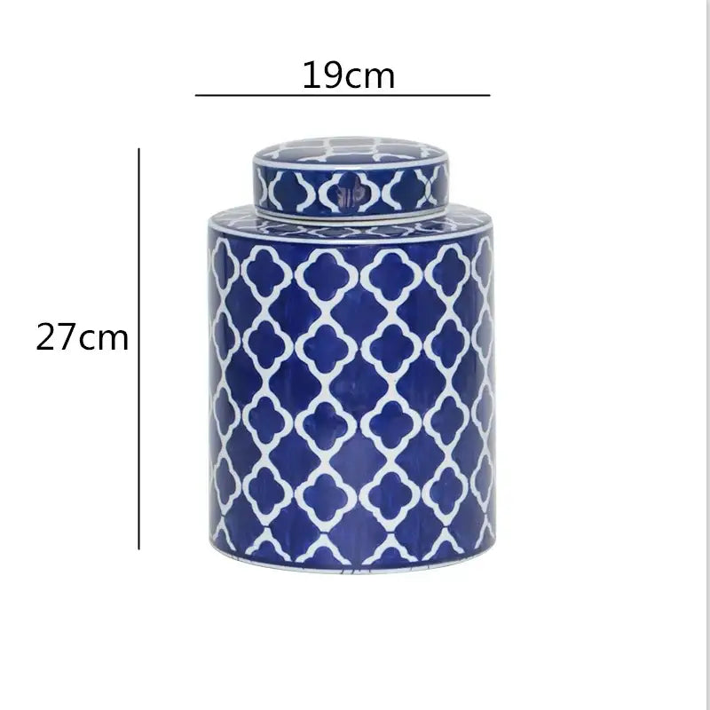 Retro ceramics golden blue & white storage jar living room decor