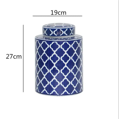 Retro ceramics golden blue & white storage jar living room decor