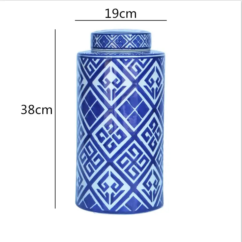 Retro ceramics golden blue & white storage jar living room decor