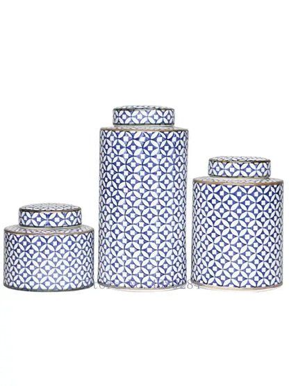 Retro ceramics golden blue & white storage jar living room decor