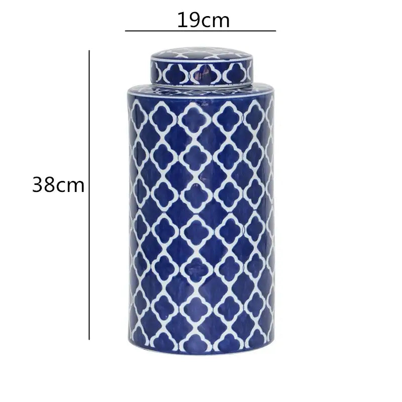 Retro ceramics golden blue & white storage jar living room decor