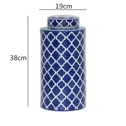 Retro ceramics golden blue & white storage jar living room decor