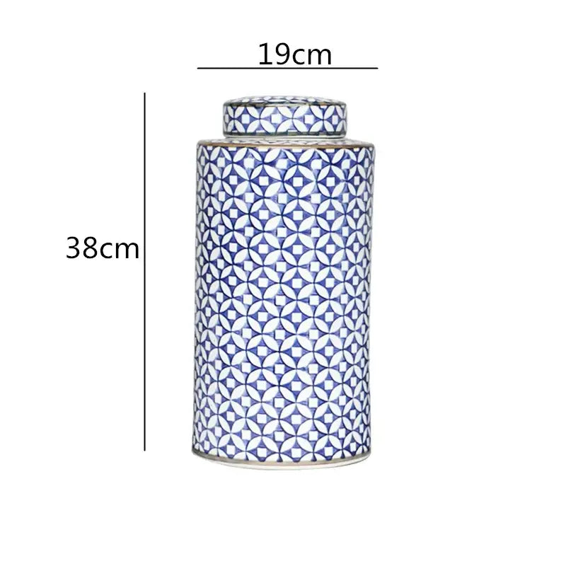 Retro ceramics golden blue & white storage jar living room decor