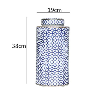 Retro ceramics golden blue & white storage jar living room decor