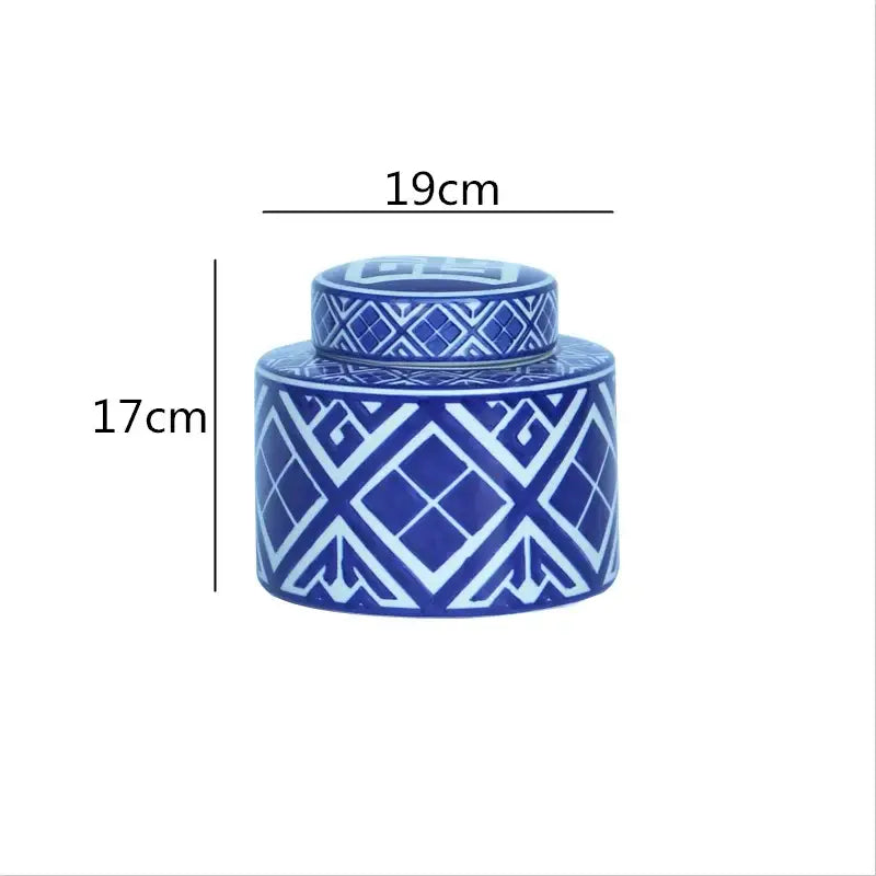 Retro ceramics golden blue & white storage jar living room decor