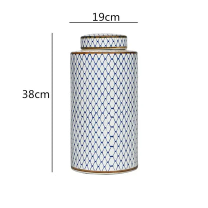 Retro ceramics golden blue & white storage jar living room decor
