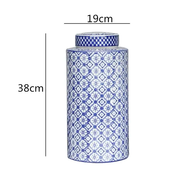 Retro ceramics golden blue & white storage jar living room decor