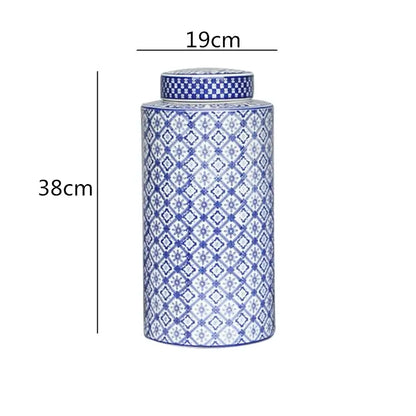 Retro ceramics golden blue & white storage jar living room decor