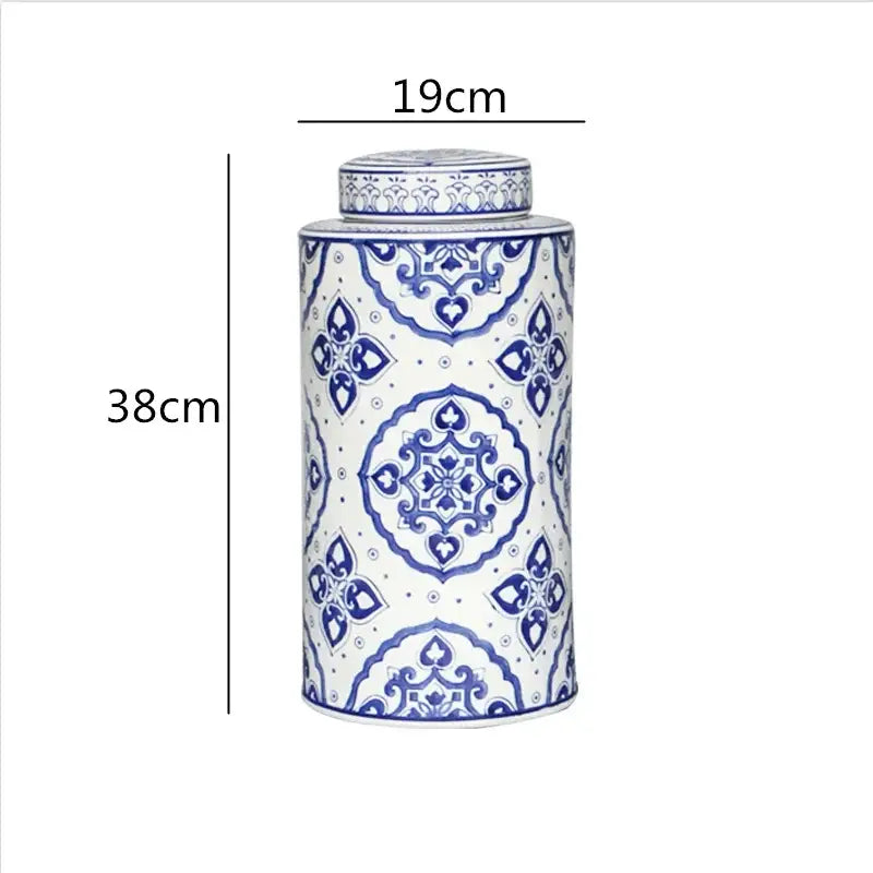 Retro ceramics golden blue & white storage jar living room decor