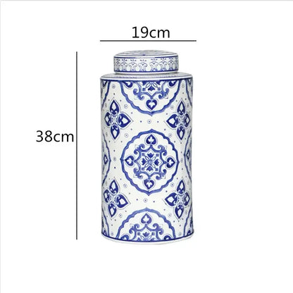 Retro ceramics golden blue & white storage jar living room decor