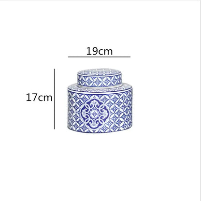 Retro ceramics golden blue & white storage jar living room decor
