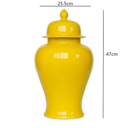 Retro yellow ceramic general jar vase set for living room storage
