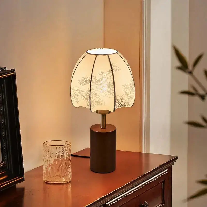 Chinese retro patterned fabric bedside lamp bedroom gold floral decor