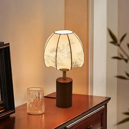 Chinese retro patterned fabric bedside lamp bedroom gold floral decor