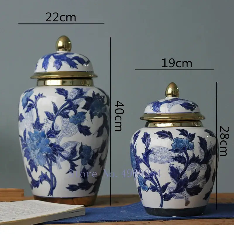 Chinese retro blue & white porcelain storage tank vase living room