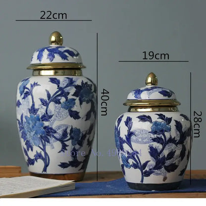 Chinese retro blue & white porcelain storage tank vase living room