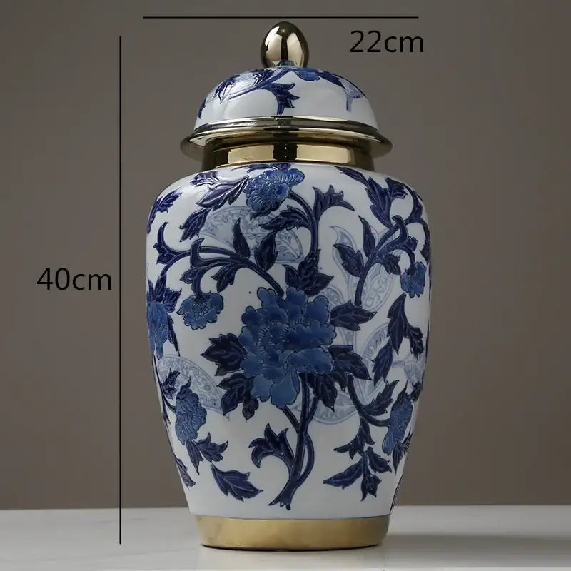 Chinese retro blue & white porcelain storage tank vase living room