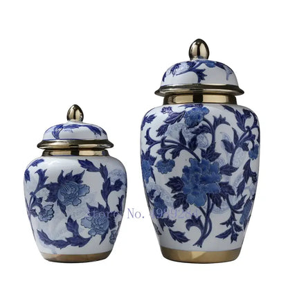Chinese retro blue & white porcelain storage tank vase living room