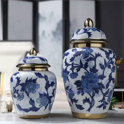 Chinese retro blue & white porcelain storage tank vase living room