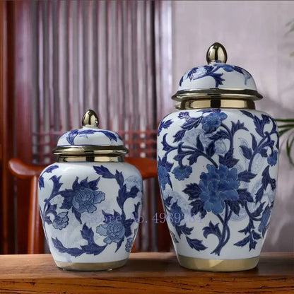Chinese retro blue & white porcelain storage tank vase living room
