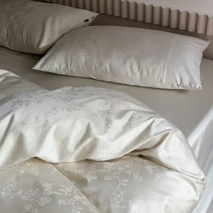 Luxury cream and white floral cotton jacquard duvet cover set bedroom