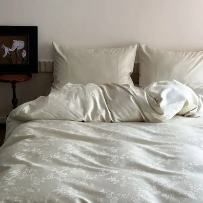 Luxury cream and white floral cotton jacquard duvet cover set bedroom