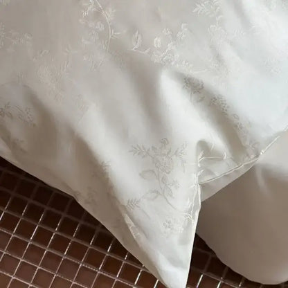 Luxury cream and white floral cotton jacquard duvet cover set bedroom