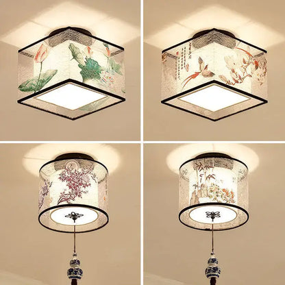 Chinese style ceiling lamp for villa corridors with ink wash painting