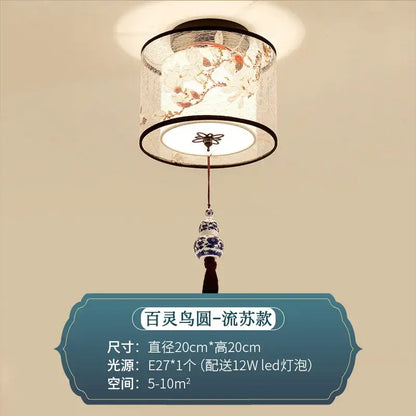 Chinese style ceiling lamp for villa corridors with ink wash painting