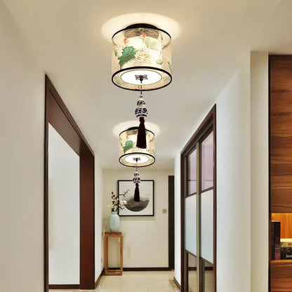 Chinese style ceiling lamp for villa corridors with ink wash painting