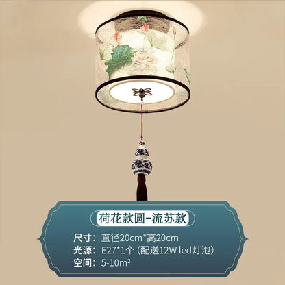 Chinese style ceiling lamp for villa corridors with ink wash painting