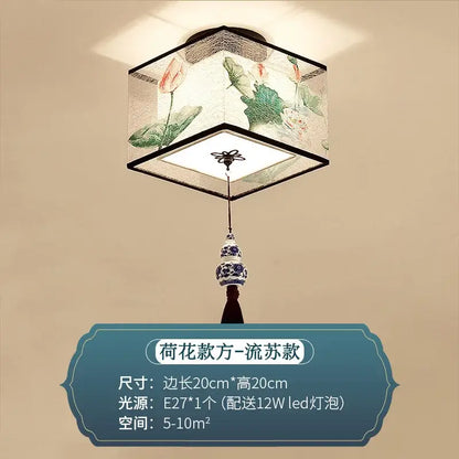 Chinese style ceiling lamp for villa corridors with ink wash painting