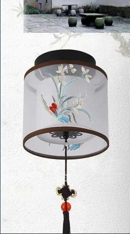 Chinese style ceiling lamp for villa corridors with ink wash painting