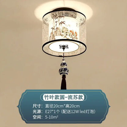 Chinese style ceiling lamp for villa corridors with ink wash painting