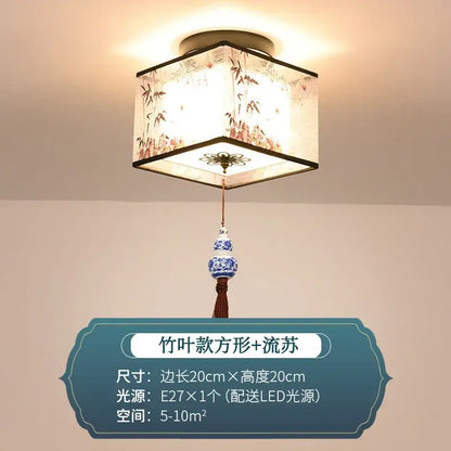 Chinese style ceiling lamp for villa corridors with ink wash painting