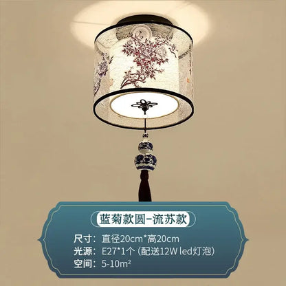 Chinese style ceiling lamp for villa corridors with ink wash painting