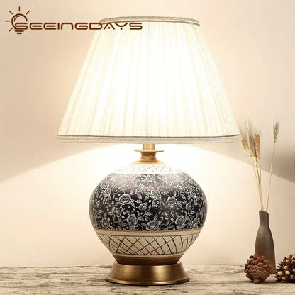 Chinese black ceramic copper table lamp for living room bedroom