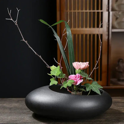 Matte black chinese style ceramic flowerpot vase living room decor