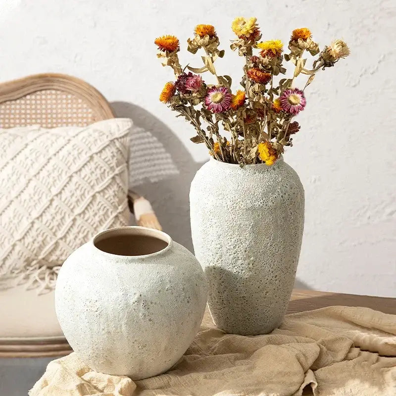 Chinese style textured white ceramic vase set living room decor