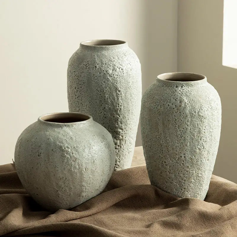 Chinese style textured white ceramic vase set living room decor