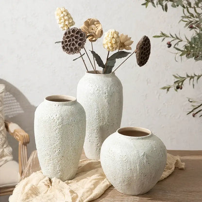Chinese style textured white ceramic vase set living room decor