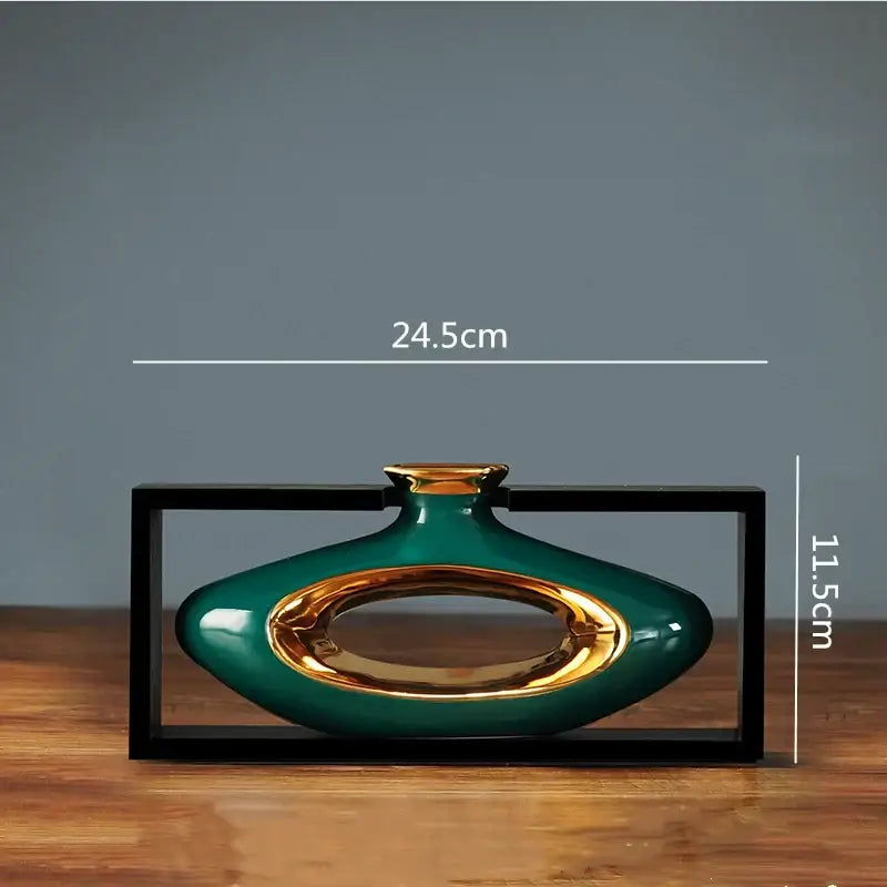 Chinese style ceramic vase with wooden frame for living room decor