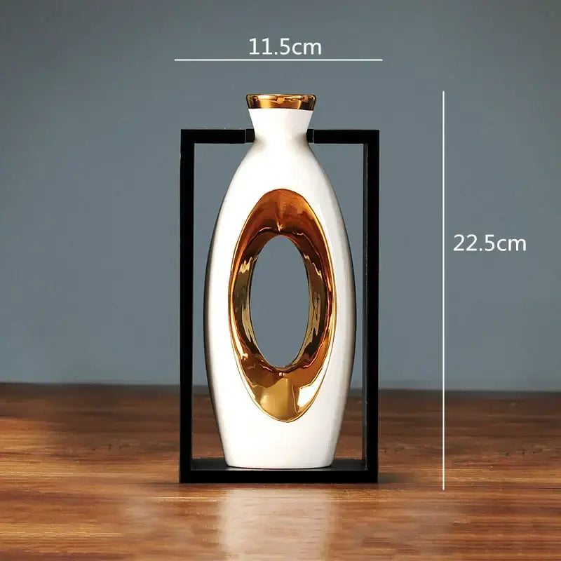 Chinese style ceramic vase with wooden frame for living room decor