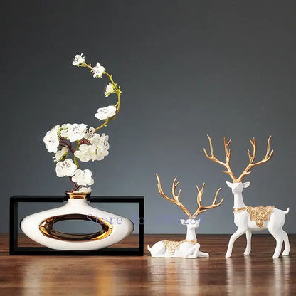 Chinese style ceramic vase with wooden frame for living room decor