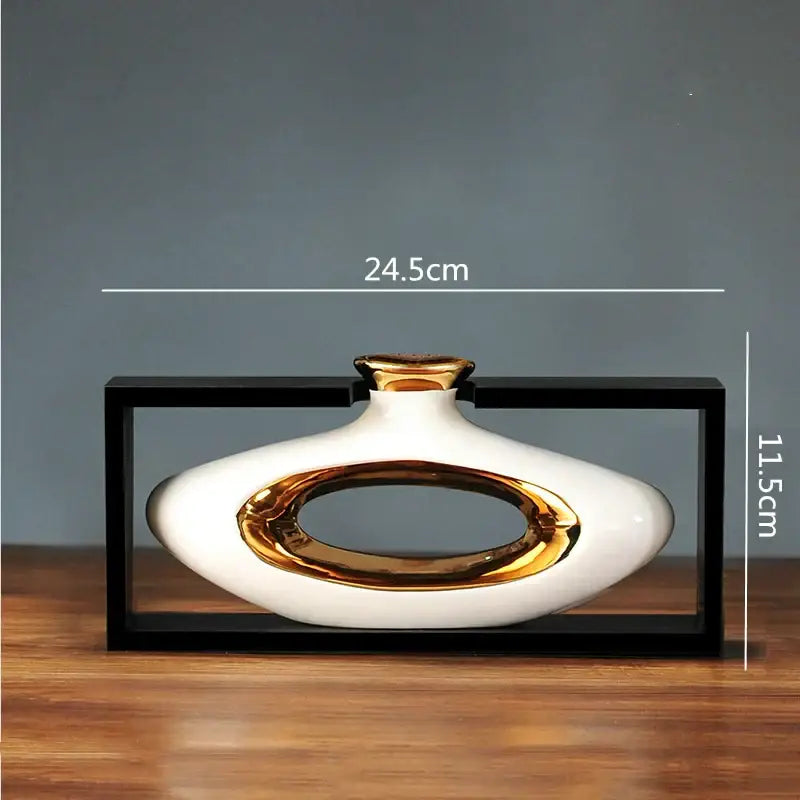 Chinese style ceramic vase with wooden frame for living room decor