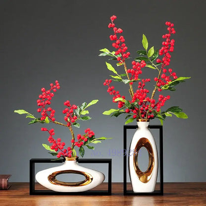 Chinese style ceramic vase with wooden frame for living room decor