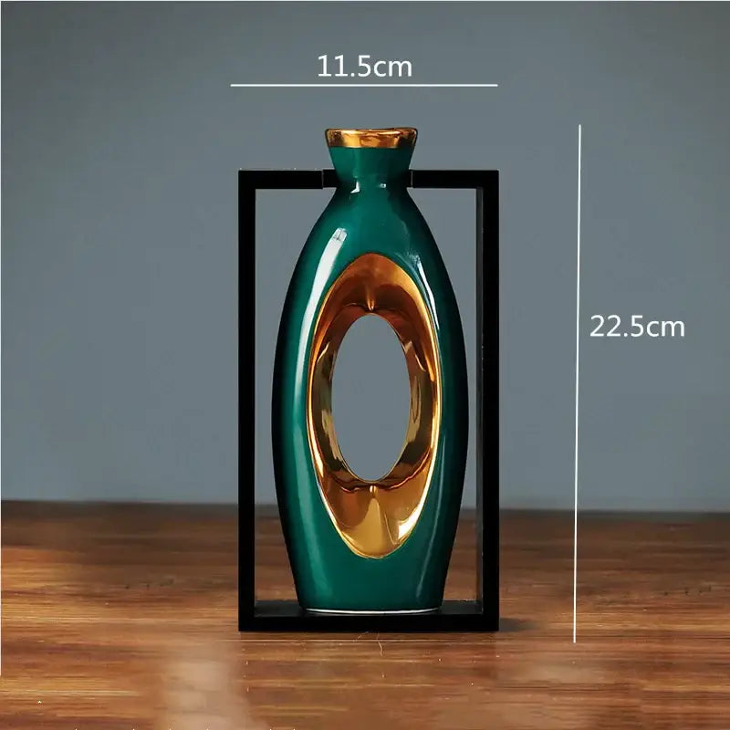 Chinese style ceramic vase with wooden frame for living room decor