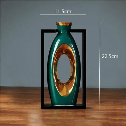 Chinese style ceramic vase with wooden frame for living room decor