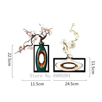 Chinese style ceramic vase with wooden frame for living room decor